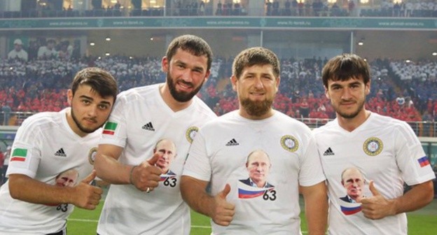 Magomed Daudov, Speaker of the Parliament of Chechnya (second to the left), the head of Chechnya Ramzan Kadyrov, and other members of the amateur football team called Leader-63. Photo: http://fc-terek.ru/118/#_611,6301 Magomed Daudov, Speaker of the Parliament of Chechnya (second to the left), the head of Chechnya Ramzan Kadyrov, and other members of the amateur football team called Leader-63. Photo: http://fc-terek.ru/118/#_611,6301