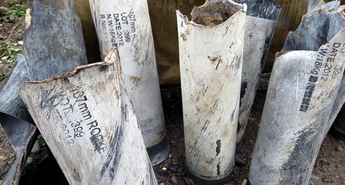 Ammunition for Turkish rocket launcher TR-107 gathered near Karabakh village after October 24 and 25, 2015 shelling. Photo by Alvard Grigoryan for the ‘Caucasian Knot’. 