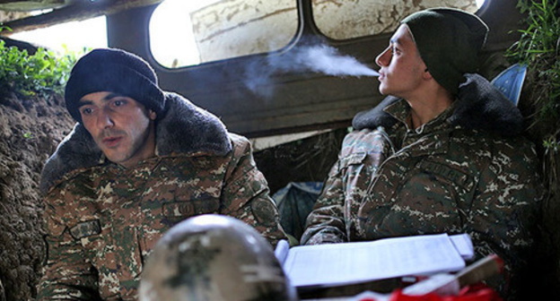 Soldiers of the NKR army in a trench near Martakert City in Artsakh. Photo: © PAN Photo / Vahan Stepanyan