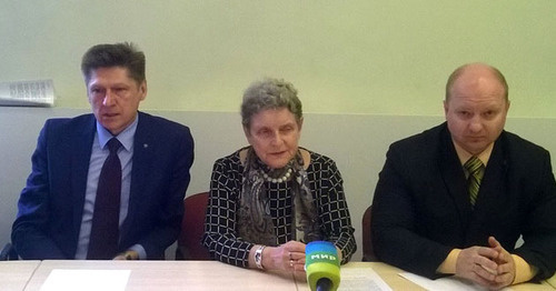 Svetlana Gannushkina and the advocates of the suspects of plotting terror act in Moscow at the press conference. Moscow, April 21, 2016. Photo by Vyacheslav Feraposhkin for the "Caucasian Knot" Svetlana Gannushkina and the advocates of the suspects of plotting terror act in Moscow at the press conference. Moscow, April 21, 2016. Photo by Vyacheslav Feraposhkin for the "Caucasian Knot"