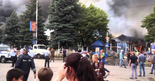 Fire in the Turgenev marketplace in Cherkessk, August 7, 2014. Photo: screenshot of the video posted by Roman Roman, https://www.youtube.com/watch?v=-yUAZB3irU8 Fire in the Turgenev marketplace in Cherkessk, August 7, 2014. Photo: screenshot of the video posted by Roman Roman, https://www.youtube.com/watch?v=-yUAZB3irU8