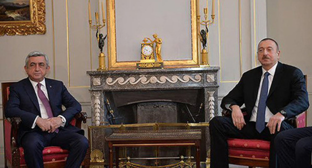 The meeting of Azerbaijani President Ilham Aliev and Armenian President Serzh Sargsyan. Photo: Sputnik Armenia http://sputnikarmenia.ru/armenia/20151219/1439998.html#ixzz48zAklhvx. Twitter/Vladimir Akopyan The meeting of Azerbaijani President Ilham Aliev and Armenian President Serzh Sargsyan. Photo: Sputnik Armenia http://sputnikarmenia.ru/armenia/20151219/1439998.html#ixzz48zAklhvx. Twitter/Vladimir Akopyan