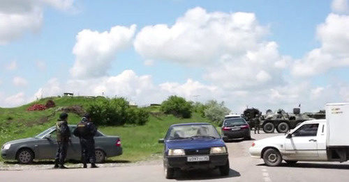 At the site of attach on Grozny checkpoint, May 9, 2016. Photo: screenshot of the video posted by user KAVPOLIT, https://www.youtube.com/watch?v=cvt3mgvh3XI At the site of attach on Grozny checkpoint, May 9, 2016. Photo: screenshot of the video posted by user KAVPOLIT, https://www.youtube.com/watch?v=cvt3mgvh3XI