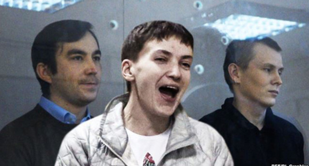 Alexander Alexandrov, Nadezhda Savchenko (centre) and Evgeny Erofeev. Photo: collage, http://www.svoboda.org/contentlive/liveblog/27756343.html Alexander Alexandrov, Nadezhda Savchenko (centre) and Evgeny Erofeev. Photo: collage, http://www.svoboda.org/contentlive/liveblog/27756343.html
