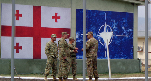 Flags of Georgia and NATO at the Krtsanisi National Training Centre. Photo by Inna Kukudzhanova for the "Caucasian Knot" Flags of Georgia and NATO at the Krtsanisi National Training Centre. Photo by Inna Kukudzhanova for the "Caucasian Knot"