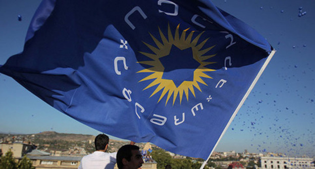 The flag of the "Georgian Dream - Democratic Georgia" Party. Photo: Sputnik/Mikhail Mokrushin The flag of the "Georgian Dream - Democratic Georgia" Party. Photo: Sputnik/Mikhail Mokrushin