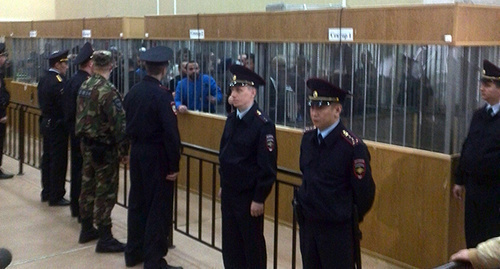 The police in the court room during the session in the case of the attack on Nalchik. Photo: http://memohrc.org/news/vynesen-prigovor-po-delu-o-vooruzhennom-napadenii-na-nalchik The police in the court room during the session in the case of the attack on Nalchik. Photo: http://memohrc.org/news/vynesen-prigovor-po-delu-o-vooruzhennom-napadenii-na-nalchik