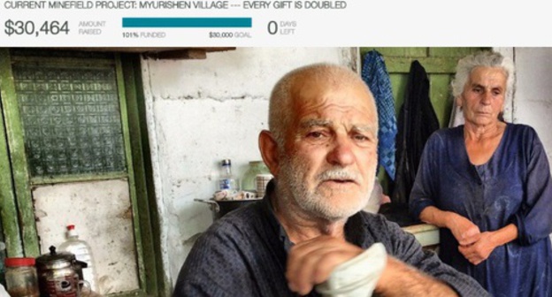 An announcement of the completion of a fundraising campaign intended to demine Nagorno-Karabakh. The Mezhdumyan local family.  Halotrust.org