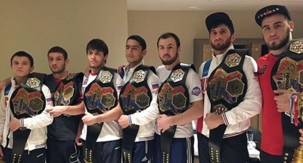 Dagestanis representing Russian team at MMA tournament. Photo: http://www.riadagestan.ru/news/sports/dagestanskie_boytsy_zavoevali_vse_zolotye_medali_ofitsialnogo_chempionata_mira_po_mma/ Dagestanis representing Russian team at MMA tournament. Photo: http://www.riadagestan.ru/news/sports/dagestanskie_boytsy_zavoevali_vse_zolotye_medali_ofitsialnogo_chempionata_mira_po_mma/