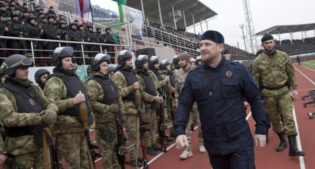 Ramzan Kadyrov at the event at the stadium in Grozny with the participation of the Chechen power forces. Photo: website of the head of Chechnya