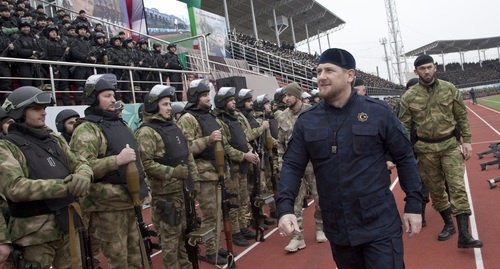 Ramzan Kadyrov at the event at the stadium in Grozny with the participation of the Chechen power forces. Photo: website of the head of Chechnya Ramzan Kadyrov at the event at the stadium in Grozny with the participation of the Chechen power forces. Photo: website of the head of Chechnya