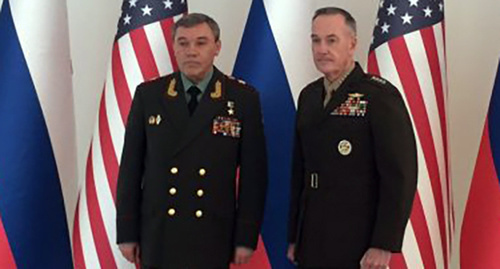 Meeting of Valery Gerasimov and Joseph Dunford, chiefs of general headquarters of Russia and the United States, Baku. Photo provided by the US Chiefs of Staff Committee, http://haqqin.az/news/92765 Meeting of Valery Gerasimov and Joseph Dunford, chiefs of general headquarters of Russia and the United States, Baku. Photo provided by the US Chiefs of Staff Committee, http://haqqin.az/news/92765