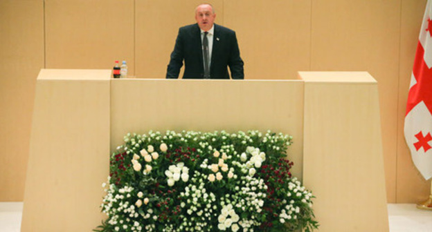 President Giorgi Margvelashvili making an annual report in the Parliament of Georgia. Photo courtesy of the press service of the President of Georgia President Giorgi Margvelashvili making an annual report in the Parliament of Georgia. Photo courtesy of the press service of the President of Georgia