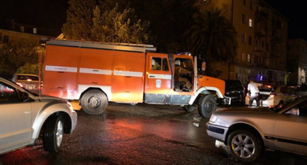 At the site of explosion in Kalmykov Street, Sukhumi, June 19, 2017. Photo: Sputnik/Tomas Tkhaitsuk At the site of explosion in Kalmykov Street, Sukhumi, June 19, 2017. Photo: Sputnik/Tomas Tkhaitsuk