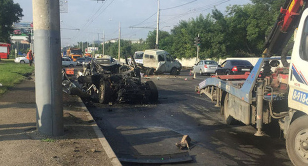 At the site of the road accident in Krasnodar, June 29, 2017. Photo: Типичный Краснодар/vk.com At the site of the road accident in Krasnodar, June 29, 2017. Photo: Типичный Краснодар/vk.com