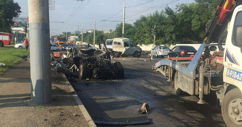 At the site of the road accident in Krasnodar, June 29, 2017. Photo: Типичный Краснодар/vk.com At the site of the road accident in Krasnodar, June 29, 2017. Photo: Типичный Краснодар/vk.com