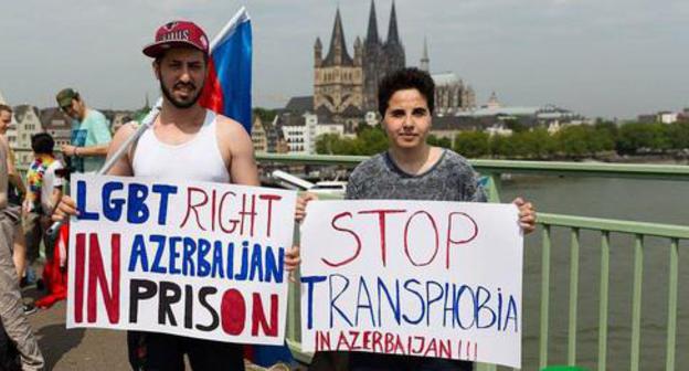 Azerbaijani LGBT activists in Cologne. Photo: Nefes LGBT Azerbaijan Alliance Azerbaijani LGBT activists in Cologne. Photo: Nefes LGBT Azerbaijan Alliance