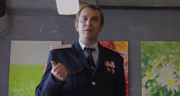 Cossack Yevgeny Panchuk. Screenshot of video provided by Navalny's campaign office in Krasnodar: https://www.youtube.com/watch?v=UZ7-Sza5Wn4 Cossack Yevgeny Panchuk. Screenshot of video provided by Navalny's campaign office in Krasnodar: https://www.youtube.com/watch?v=UZ7-Sza5Wn4