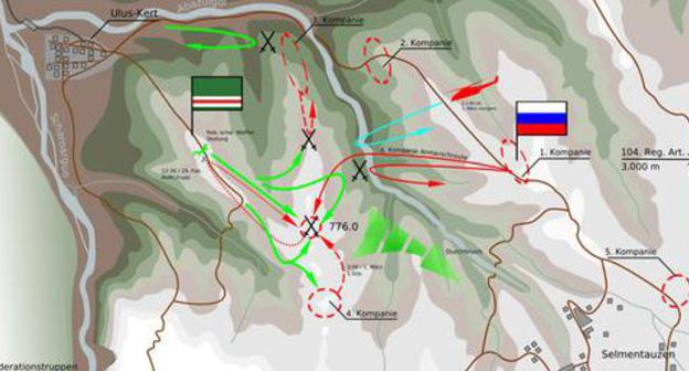 The map of the battle which took place on February 29-March 1, 2000, in the area of the village of Ulus-Kert in the Shatoi District. Photo: Alexpl https://ru.wikipedia.org The map of the battle which took place on February 29-March 1, 2000, in the area of the village of Ulus-Kert in the Shatoi District. Photo: Alexpl https://ru.wikipedia.org