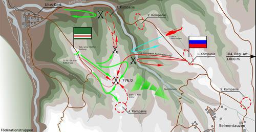 The map of the battle which took place on February 29-March 1, 2000, in the area of the village of Ulus-Kert in the Shatoi District. Photo: Alexpl https://ru.wikipedia.org The map of the battle which took place on February 29-March 1, 2000, in the area of the village of Ulus-Kert in the Shatoi District. Photo: Alexpl https://ru.wikipedia.org