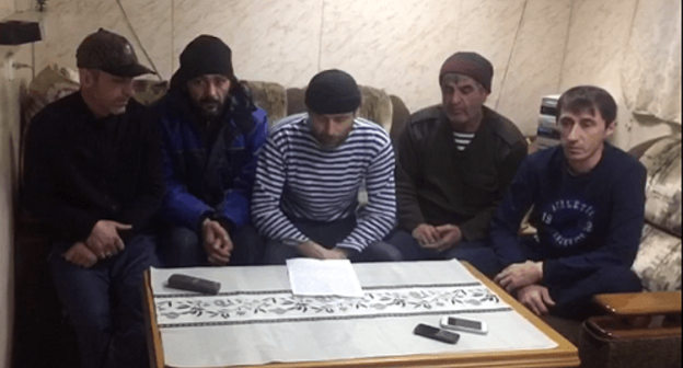 The crew members of the ships named "Myskhako", "Torik" and "Kaspiy", who are on hunger strike. Screenshot of the video by the "Caucasian Knot" The crew members of the ships named "Myskhako", "Torik" and "Kaspiy", who are on hunger strike. Screenshot of the video by the "Caucasian Knot"