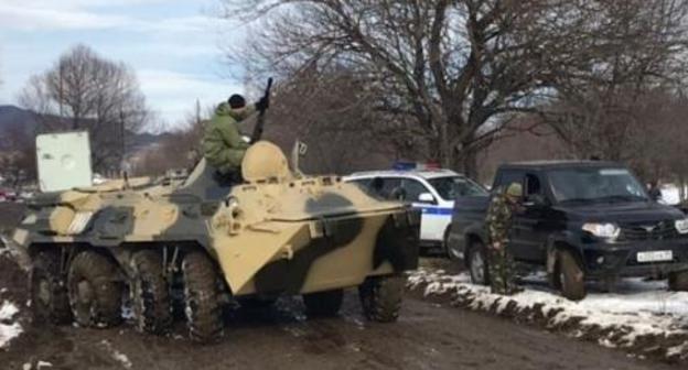Special operation on the outskirts of the Zelenchukskaya Cossack village, Karachay-Cherkessia. December 18, 2017. Photo by the NAC press service Special operation on the outskirts of the Zelenchukskaya Cossack village, Karachay-Cherkessia. December 18, 2017. Photo by the NAC press service