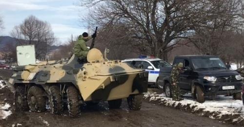 Special operation on the outskirts of the Zelenchukskaya Cossack village, Karachay-Cherkessia. December 18, 2017. Photo by the NAC press service Special operation on the outskirts of the Zelenchukskaya Cossack village, Karachay-Cherkessia. December 18, 2017. Photo by the NAC press service