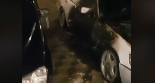 Mercedes cars damaged by the remnants of the explosion of a grenade in the yard of the Khazbiev family's house. Photo: screenshot of the video, https://www.facebook.com/hazbiev.m/videos/1797762940282488 Mercedes cars damaged by the remnants of the explosion of a grenade in the yard of the Khazbiev family's house. Photo: screenshot of the video, https://www.facebook.com/hazbiev.m/videos/1797762940282488