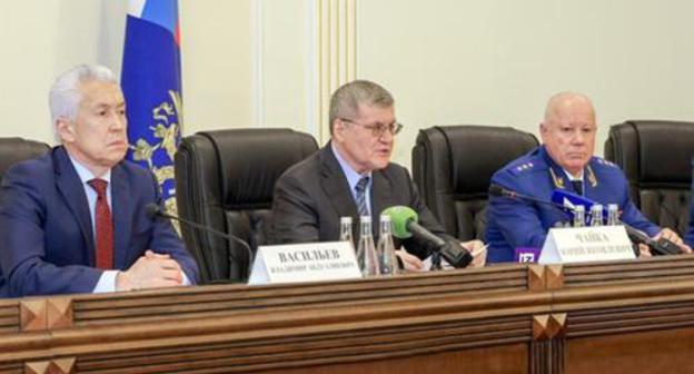 Vladimir Vasiliev, Yuri Chaika, Ivan Sydoruk. Makhachkala, February 10, 2018. Photo: press service of the head of Dagestan, Ivan Sydoruk Vladimir Vasiliev, Yuri Chaika, Ivan Sydoruk. Makhachkala, February 10, 2018. Photo: press service of the head of Dagestan, Ivan Sydoruk