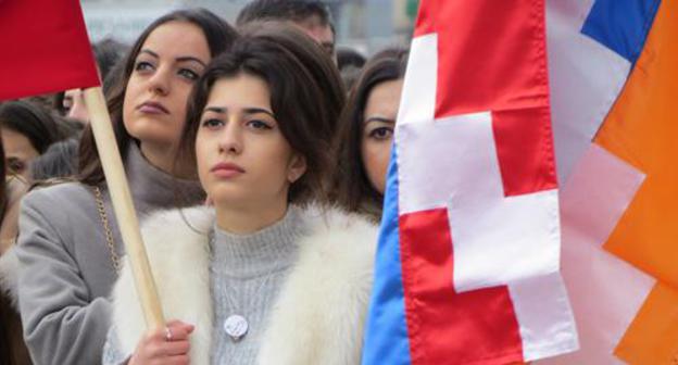 Participant of a march on the occasion of the 30th anniversary of the Karabakh liberation movement, Nagorno-Karabakh, February 13, 2018. Photo by Alvard Grigoryan for the Caucasian Knot. Participant of a march on the occasion of the 30th anniversary of the Karabakh liberation movement, Nagorno-Karabakh, February 13, 2018. Photo by Alvard Grigoryan for the Caucasian Knot.