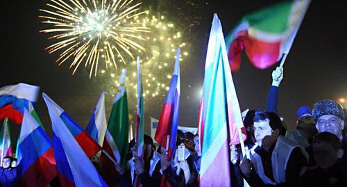 Rally in Grozny dedicated to the anniversary of the Crimea's entry into Russia, March 18, 2018. Photo: Musa Sadulaev/IA "Grozny-inform" http://www.grozny-inform.ru/news/society/94223/ Rally in Grozny dedicated to the anniversary of the Crimea's entry into Russia, March 18, 2018. Photo: Musa Sadulaev/IA "Grozny-inform" http://www.grozny-inform.ru/news/society/94223/