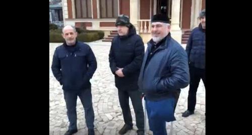 Screenshot of the video with Magomed Khambiev (first on the left) and Shaa Turlaev (third from right to left), posted by Ramzan Kadyrov on his page on the "VKontakte" social network Screenshot of the video with Magomed Khambiev (first on the left) and Shaa Turlaev (third from right to left), posted by Ramzan Kadyrov on his page on the "VKontakte" social network