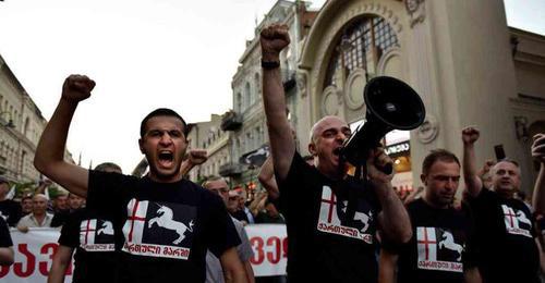 "Georgian March" activists. Photo: Mzia Saganelidze (RFE/RL) "Georgian March" activists. Photo: Mzia Saganelidze (RFE/RL)