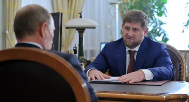 Russia's President Vladimir Putin held a meeting with the head of Chechnya, Ramzan Kadyrov. Photo: screenshot of the video ntv.ru http://www.ntv.ru/novosti/641280/ Russia's President Vladimir Putin held a meeting with the head of Chechnya, Ramzan Kadyrov. Photo: screenshot of the video ntv.ru http://www.ntv.ru/novosti/641280/