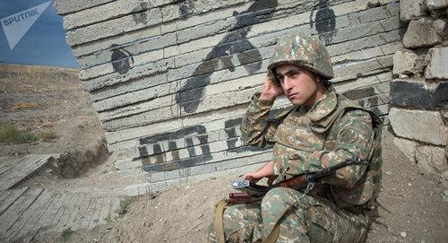Soldier of the Nagorno-Karabakh Defence Army. Photo: Sputnik/ Ilya Pitalev, https://ru.armeniasputnik.am/karabah/20180407/11302226/azerbajdzhan-uvelichil-chastotu-narushenij-rezhima-prekrashcheniya-ognya-v-karabahe.html Soldier of the Nagorno-Karabakh Defence Army. Photo: Sputnik/ Ilya Pitalev, https://ru.armeniasputnik.am/karabah/20180407/11302226/azerbajdzhan-uvelichil-chastotu-narushenij-rezhima-prekrashcheniya-ognya-v-karabahe.html