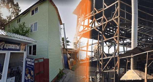 Building after fire in Sochi on July 30. Collage prepared by the Caucasian Knot. Photo by Svetlana Kravchenko, press service of the Investigating Committee of the Russian Federation for the Krasnodar Territory. Building after fire in Sochi on July 30. Collage prepared by the Caucasian Knot. Photo by Svetlana Kravchenko, press service of the Investigating Committee of the Russian Federation for the Krasnodar Territory.