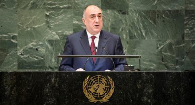 Elmar Mamedyarov, Azerbaijani Minister of Foreign Affairs, speaks at the 73rd session of the UN General Assembly. Photo: press service of the Ministry of Foreign Affairs of Azerbaijan: http://www.mfa.gov.az/az/news/909/5847 Elmar Mamedyarov, Azerbaijani Minister of Foreign Affairs, speaks at the 73rd session of the UN General Assembly. Photo: press service of the Ministry of Foreign Affairs of Azerbaijan: http://www.mfa.gov.az/az/news/909/5847