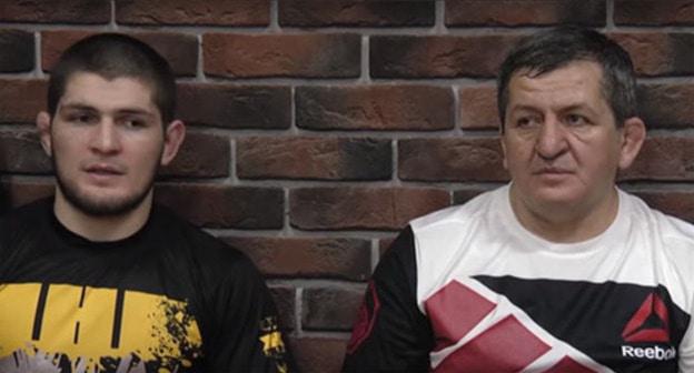 Khabib and Abdulmanap (right) Nurmagomedov. Photo: Vremya Sporta https://www.youtube.com/watch?v=HWyclHTd89o https://ru.wikipedia.org Khabib and Abdulmanap (right) Nurmagomedov. Photo: Vremya Sporta https://www.youtube.com/watch?v=HWyclHTd89o https://ru.wikipedia.org