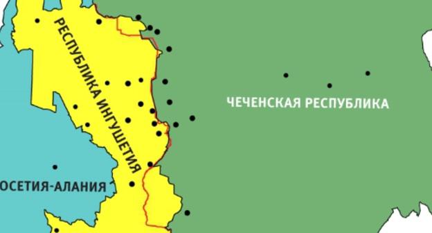 Map with a border between Chechnya and Ingushetia defined according to the agreement on exchange of territories Map with a border between Chechnya and Ingushetia defined according to the agreement on exchange of territories
