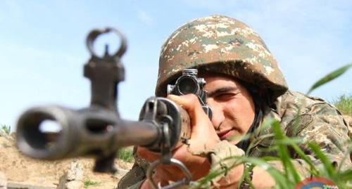 Soldier of Nagorno-Karabakh Defence Army. Photo: press service of the Ministry of Defence of Nagorno-Karabakh, http://www.nkrmil.am/news/view/2308 Soldier of Nagorno-Karabakh Defence Army. Photo: press service of the Ministry of Defence of Nagorno-Karabakh, http://www.nkrmil.am/news/view/2308