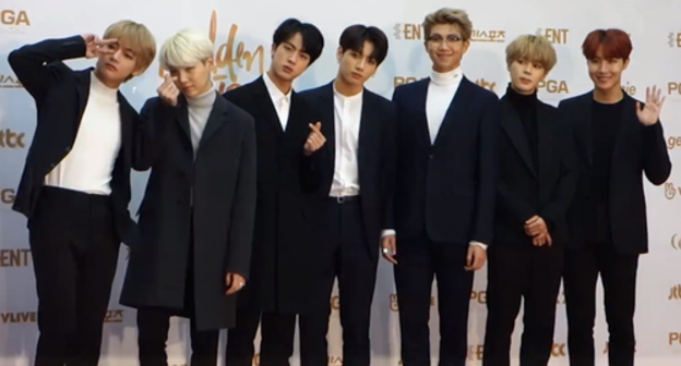 Members of the Korean "BTS" band. Photo 뉴스인스타 (NewsInStar) https://ru.wikipedia.org/wiki/BTS#/media/File:방탄소년단(BTS)_180110_제_32회_골든디스크.png Members of the Korean "BTS" band. Photo 뉴스인스타 (NewsInStar) https://ru.wikipedia.org/wiki/BTS#/media/File:방탄소년단(BTS)_180110_제_32회_골든디스크.png