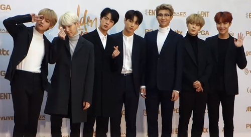 Members of the Korean "BTS" band. Photo 뉴스인스타 (NewsInStar) https://ru.wikipedia.org/wiki/BTS#/media/File:방탄소년단(BTS)_180110_제_32회_골든디스크.png Members of the Korean "BTS" band. Photo 뉴스인스타 (NewsInStar) https://ru.wikipedia.org/wiki/BTS#/media/File:방탄소년단(BTS)_180110_제_32회_골든디스크.png