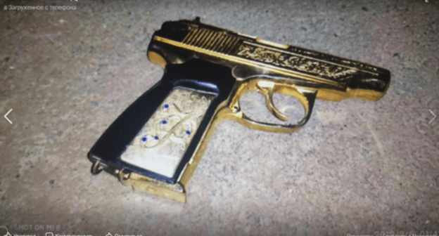 One of the pistols seized by law enforcers during Murad Saidov's detention. Screenshot of a photo on Alexander Talipov's page on Facebook https://www.facebook.com/alexandr.talipov/posts/2107335269360707 One of the pistols seized by law enforcers during Murad Saidov's detention. Screenshot of a photo on Alexander Talipov's page on Facebook https://www.facebook.com/alexandr.talipov/posts/2107335269360707