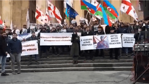 A protest action held in Tbilisi with a demand to dismantle the monument to Mikhail Avagyan. February 8, 2019. Screenshot of the video https://www.facebook.com/aliQmedia/videos/343223656527583/ A protest action held in Tbilisi with a demand to dismantle the monument to Mikhail Avagyan. February 8, 2019. Screenshot of the video https://www.facebook.com/aliQmedia/videos/343223656527583/