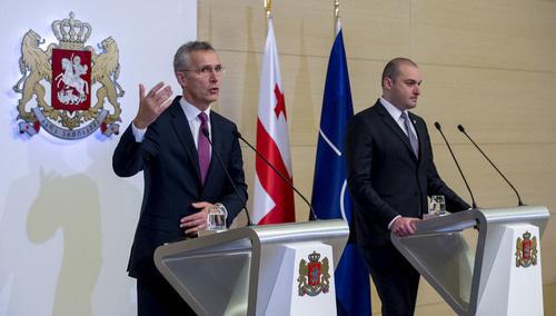 Jens Stoltenberg, the Secretary General of NATO (on the left), and Georgian Prime Minister Mamuka Bakhtadze. Photo by the NATO's press service https://www.nato.int/cps/en/natohq/opinions_164822.htm?selectedLocale=en Jens Stoltenberg, the Secretary General of NATO (on the left), and Georgian Prime Minister Mamuka Bakhtadze. Photo by the NATO's press service https://www.nato.int/cps/en/natohq/opinions_164822.htm?selectedLocale=en