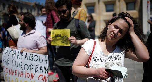 Leyla Mustafaeva attends protest rally, Tbilisi, May 2017. Photo: REUTERS/David Mdzinarishvili Leyla Mustafaeva attends protest rally, Tbilisi, May 2017. Photo: REUTERS/David Mdzinarishvili