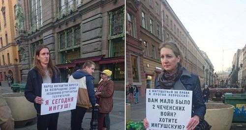 Solo pickets in Saint Petersburg in support of Ingush oppositionists. Screenshot from Facebook page: https://www.facebook.com/mussin.eugen/posts/2256216254470656 Solo pickets in Saint Petersburg in support of Ingush oppositionists. Screenshot from Facebook page: https://www.facebook.com/mussin.eugen/posts/2256216254470656