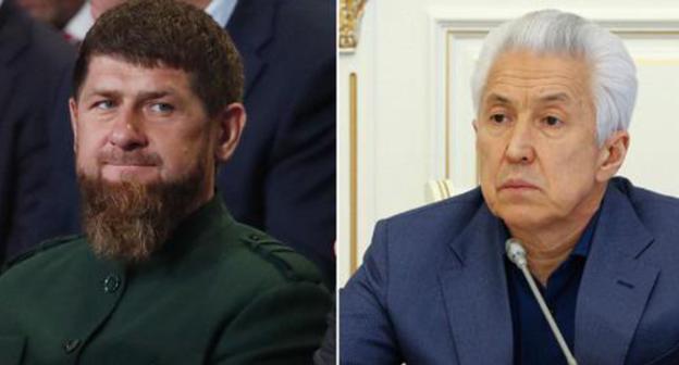 Ramzan Kadyrov (on the left) and Vladimir Vasiliev. Collage by the "Caucasian Knot". Photo: REUTERS/Maxim Shemetov, screenshot of the video by RIA Novosti Dagestan https://www.youtube.com/watch?v=g6P9V0-3pNY Ramzan Kadyrov (on the left) and Vladimir Vasiliev. Collage by the "Caucasian Knot". Photo: REUTERS/Maxim Shemetov, screenshot of the video by RIA Novosti Dagestan https://www.youtube.com/watch?v=g6P9V0-3pNY