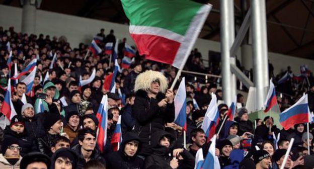 Fans of the Football Club (FC) "Akhmat" (Grozny) at the match in Grozny. Photo: REUTERS/Kazbek Basayev Fans of the Football Club (FC) "Akhmat" (Grozny) at the match in Grozny. Photo: REUTERS/Kazbek Basayev
