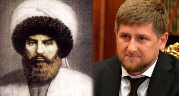 Imam Shamil and Ramzan Kadyrov. Photo: Public heritage, Kremlin press service: kremlin.ru. Collage by the Caucasian Knot Imam Shamil and Ramzan Kadyrov. Photo: Public heritage, Kremlin press service: kremlin.ru. Collage by the Caucasian Knot